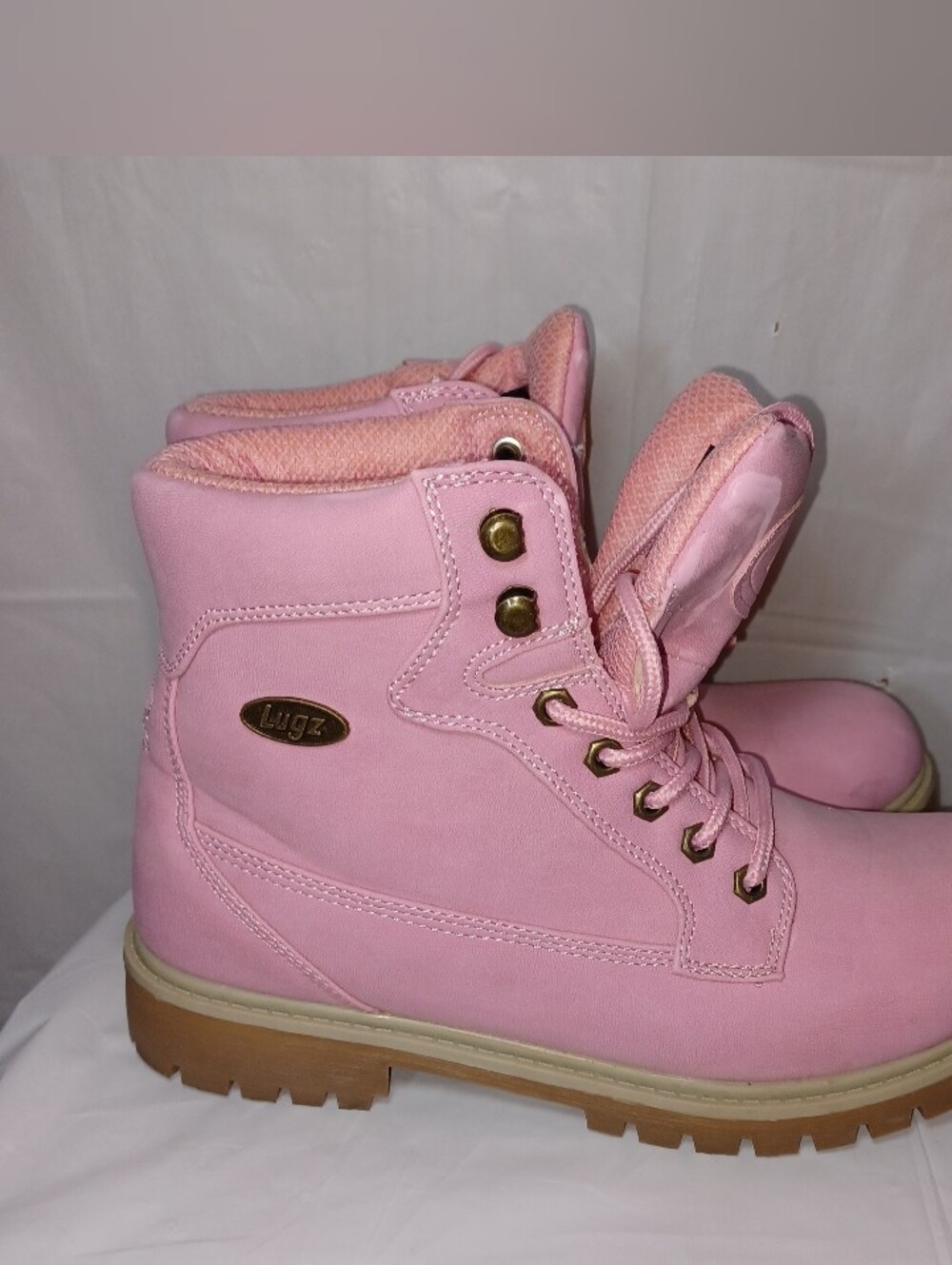 Lugz Women's Mantle High Bubblegum Pink Lace-Up Work Boots Faux Leather Upper